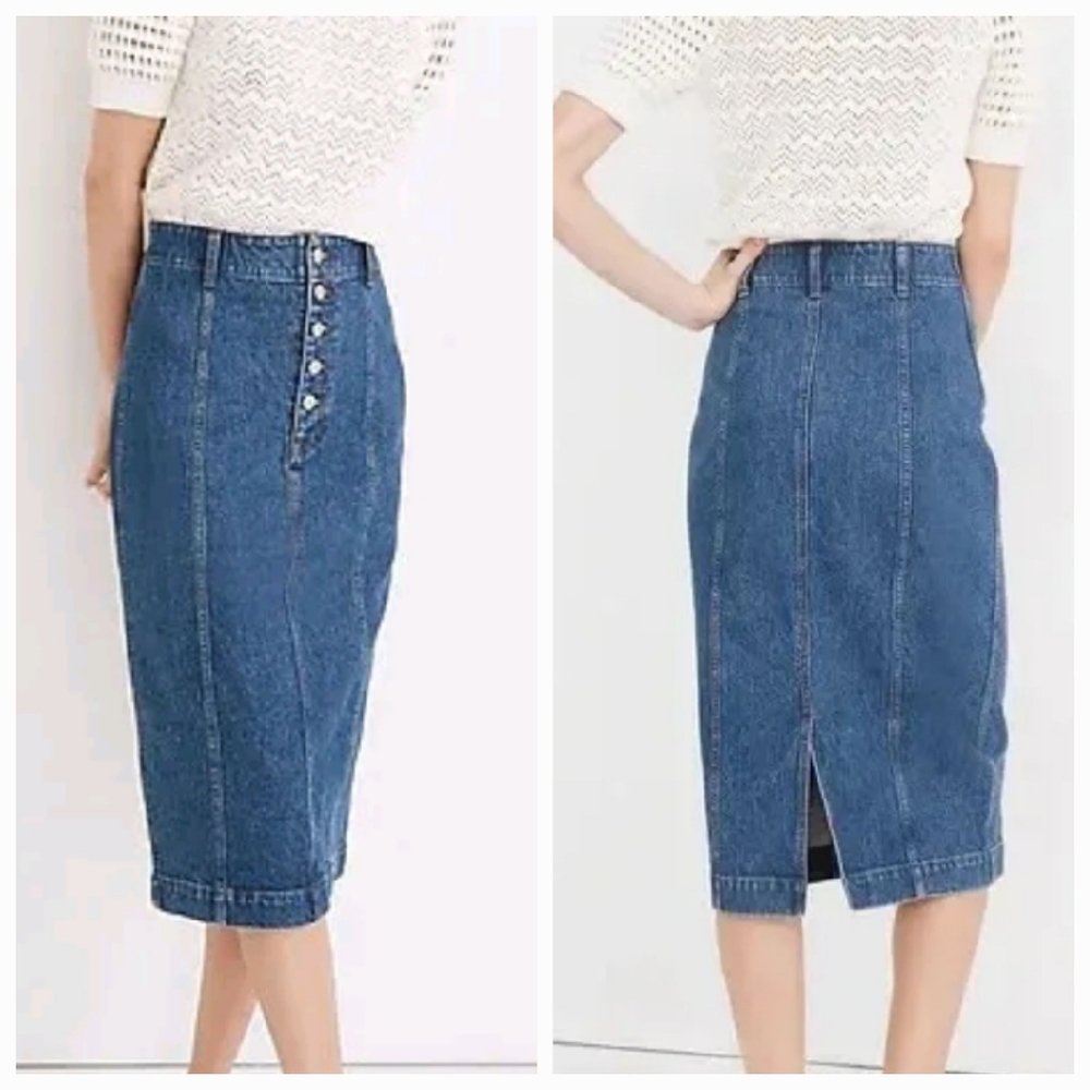 Madewell Denim Pencil Skirt Button Front Blue Womens Size 31 NWT